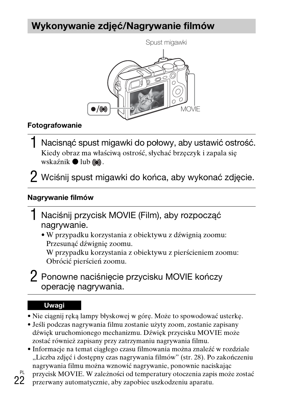 Wykonywanie zdjęć/nagrywanie filmów | Sony ILCE-6000L User Manual | Page 286 / 519