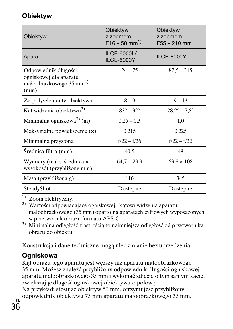 Obiektyw, Ogniskowa | Sony ILCE-6000L User Manual | Page 300 / 519