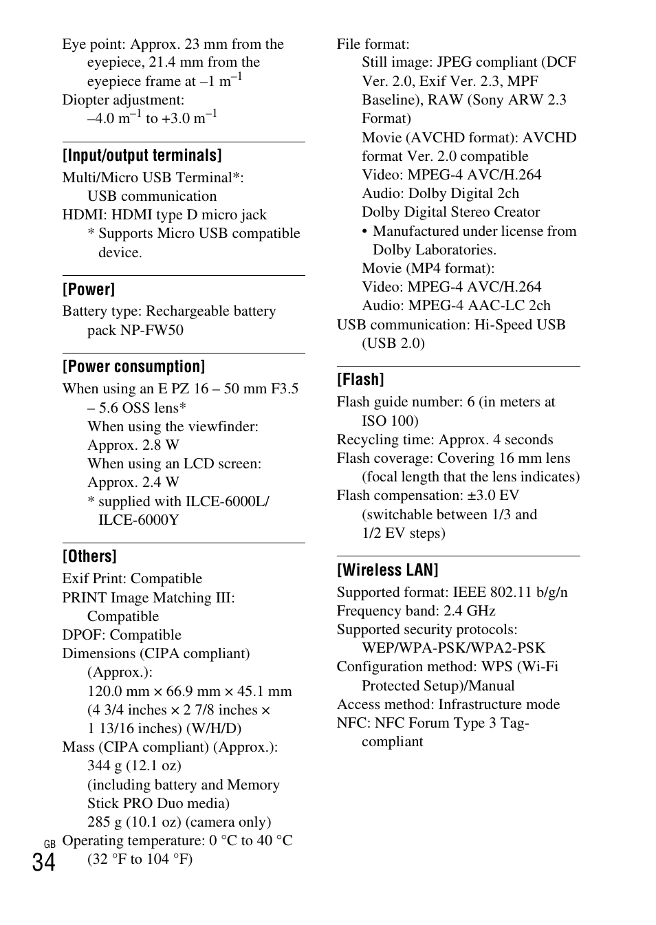 Sony ILCE-6000L User Manual | Page 34 / 519