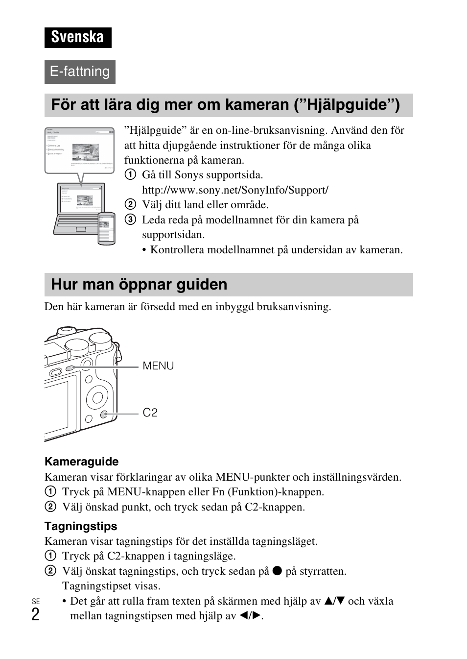 Svenska, För att lära dig mer om kameran (”hjälpguide”), Hur man öppnar guiden | E-fattning | Sony ILCE-6000L User Manual | Page 382 / 519