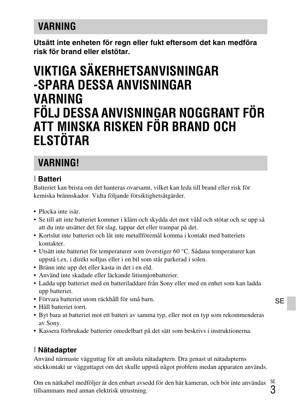 Varning varning | Sony ILCE-6000L User Manual | Page 383 / 519