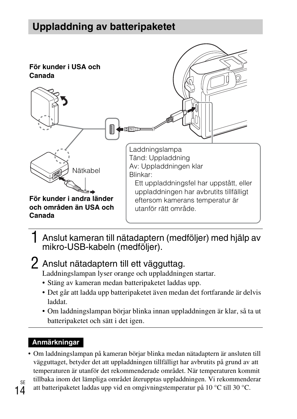 Uppladdning av batteripaketet | Sony ILCE-6000L User Manual | Page 394 / 519