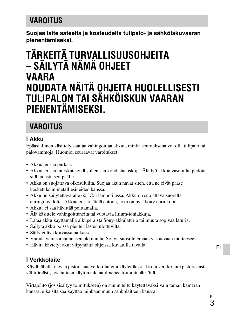 Varoitus | Sony ILCE-6000L User Manual | Page 417 / 519
