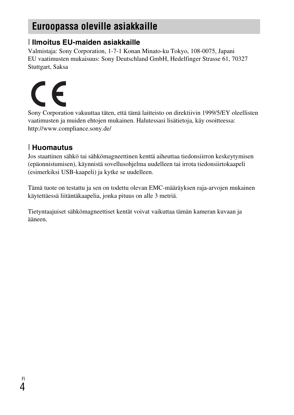 Euroopassa oleville asiakkaille | Sony ILCE-6000L User Manual | Page 418 / 519