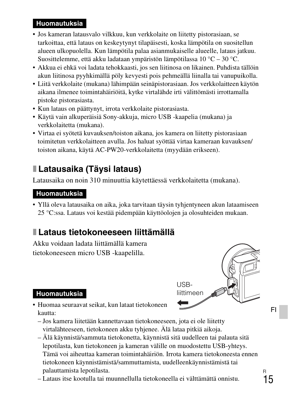 Xlatausaika (täysi lataus), Xlataus tietokoneeseen liittämällä | Sony ILCE-6000L User Manual | Page 429 / 519