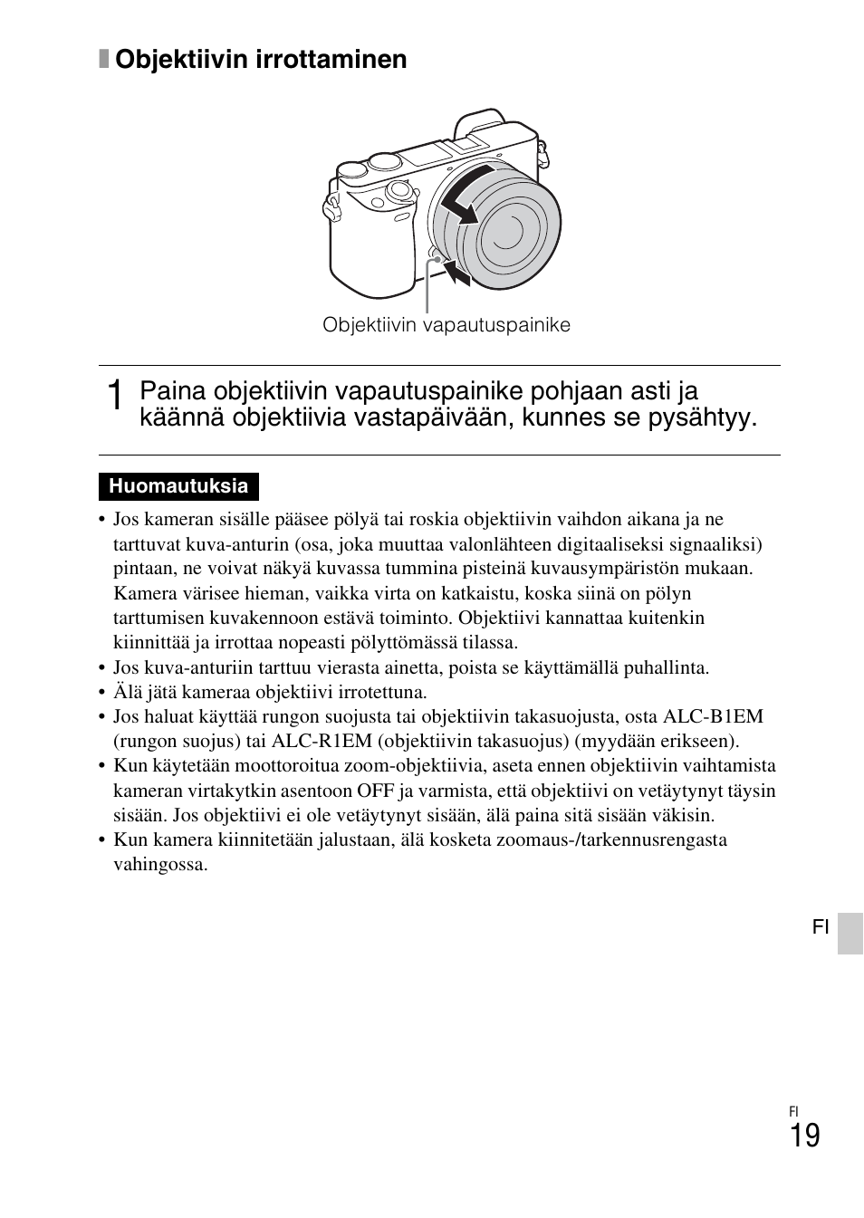 Xobjektiivin irrottaminen | Sony ILCE-6000L User Manual | Page 433 / 519