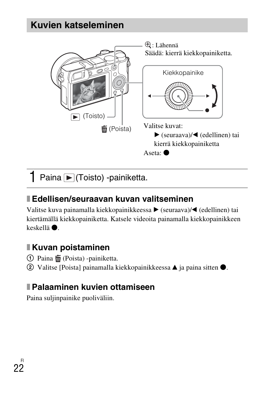 Kuvien katseleminen, Sivu 22 | Sony ILCE-6000L User Manual | Page 436 / 519