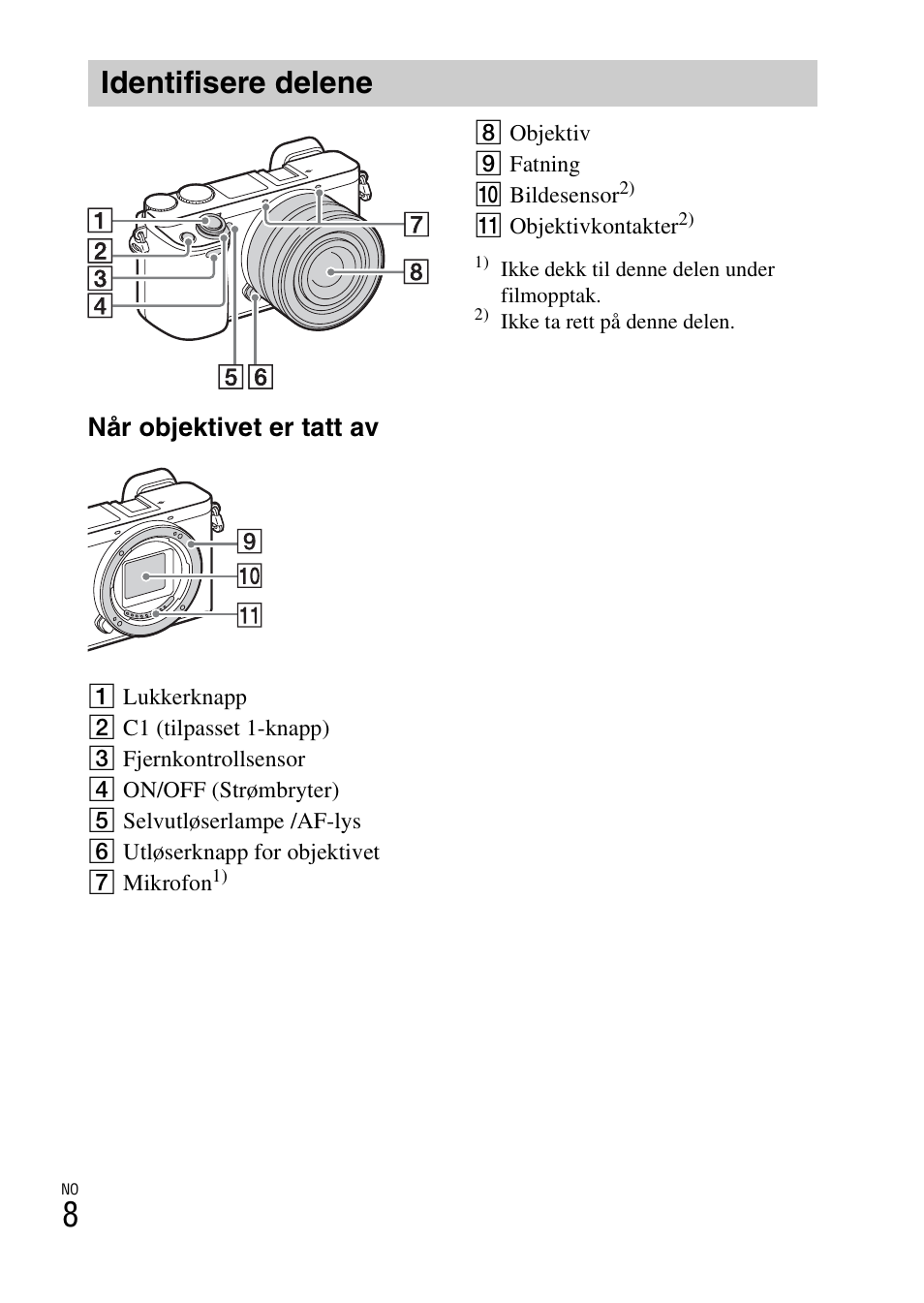 Identifisere delene, Når objektivet er tatt av | Sony ILCE-6000L User Manual | Page 456 / 519