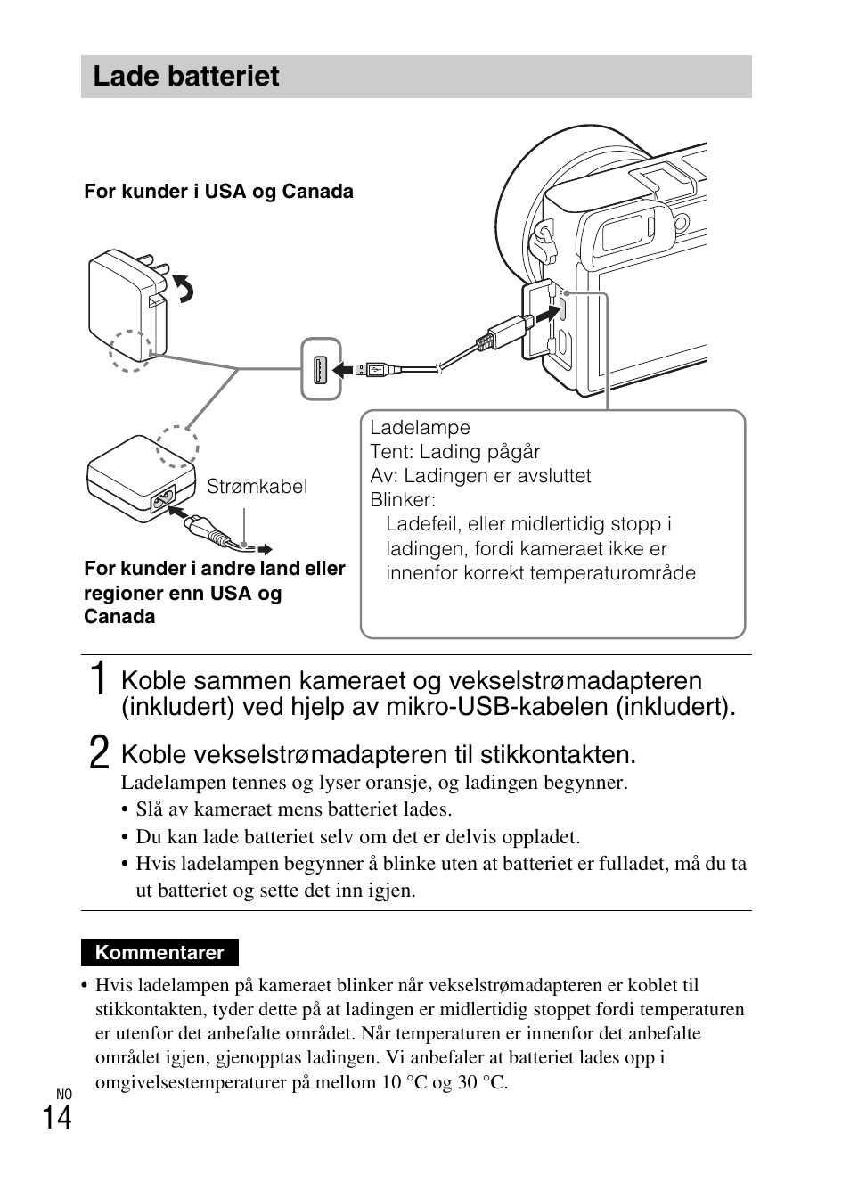 Lade batteriet | Sony ILCE-6000L User Manual | Page 462 / 519