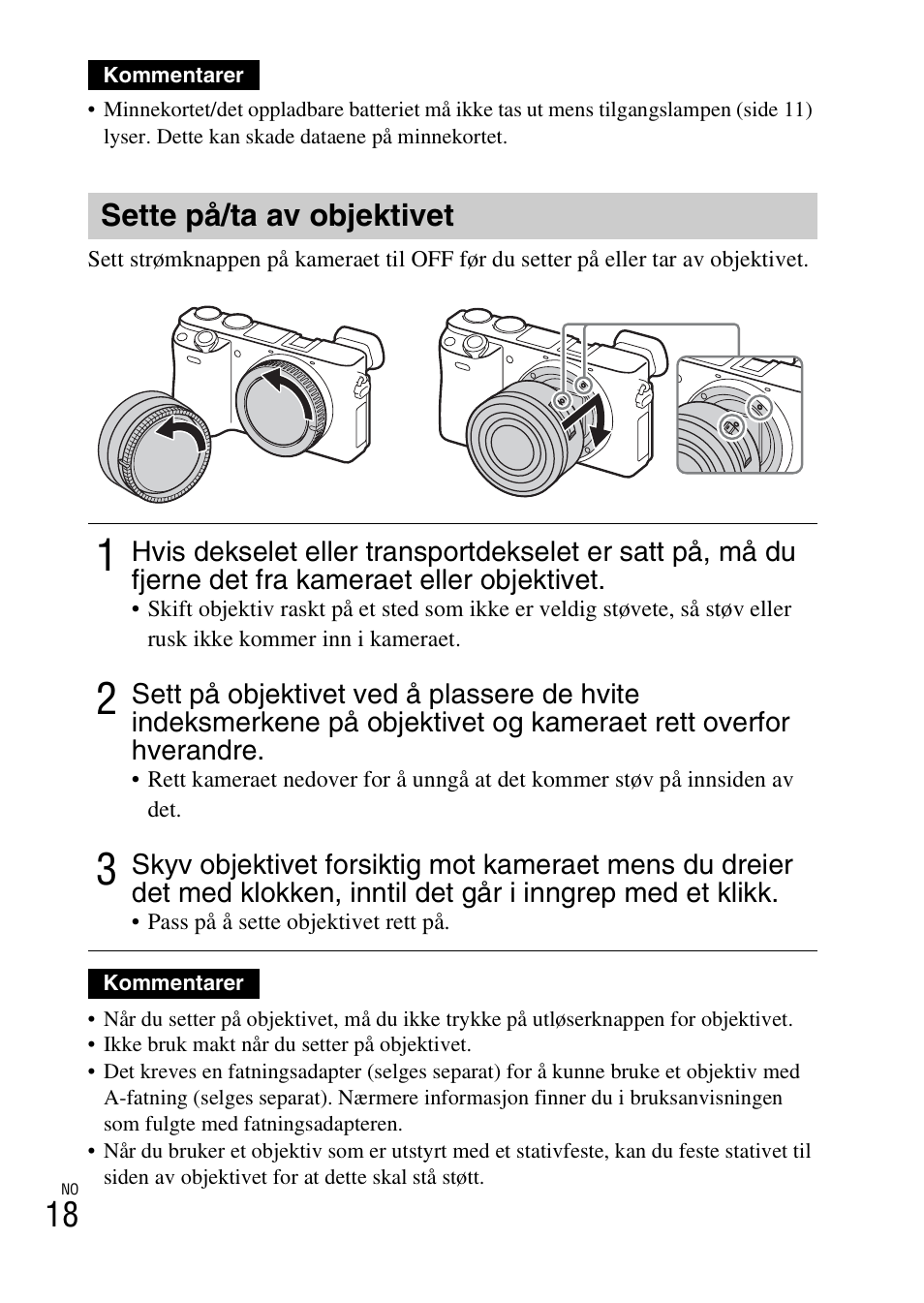 Sette på/ta av objektivet | Sony ILCE-6000L User Manual | Page 466 / 519