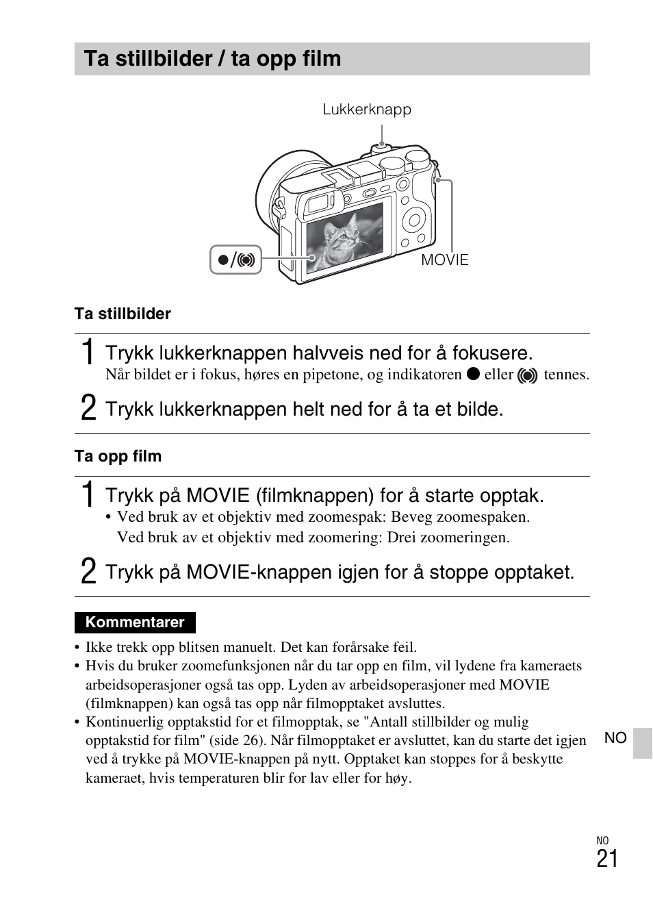 Ta stillbilder / ta opp film, Side 21 | Sony ILCE-6000L User Manual | Page 469 / 519