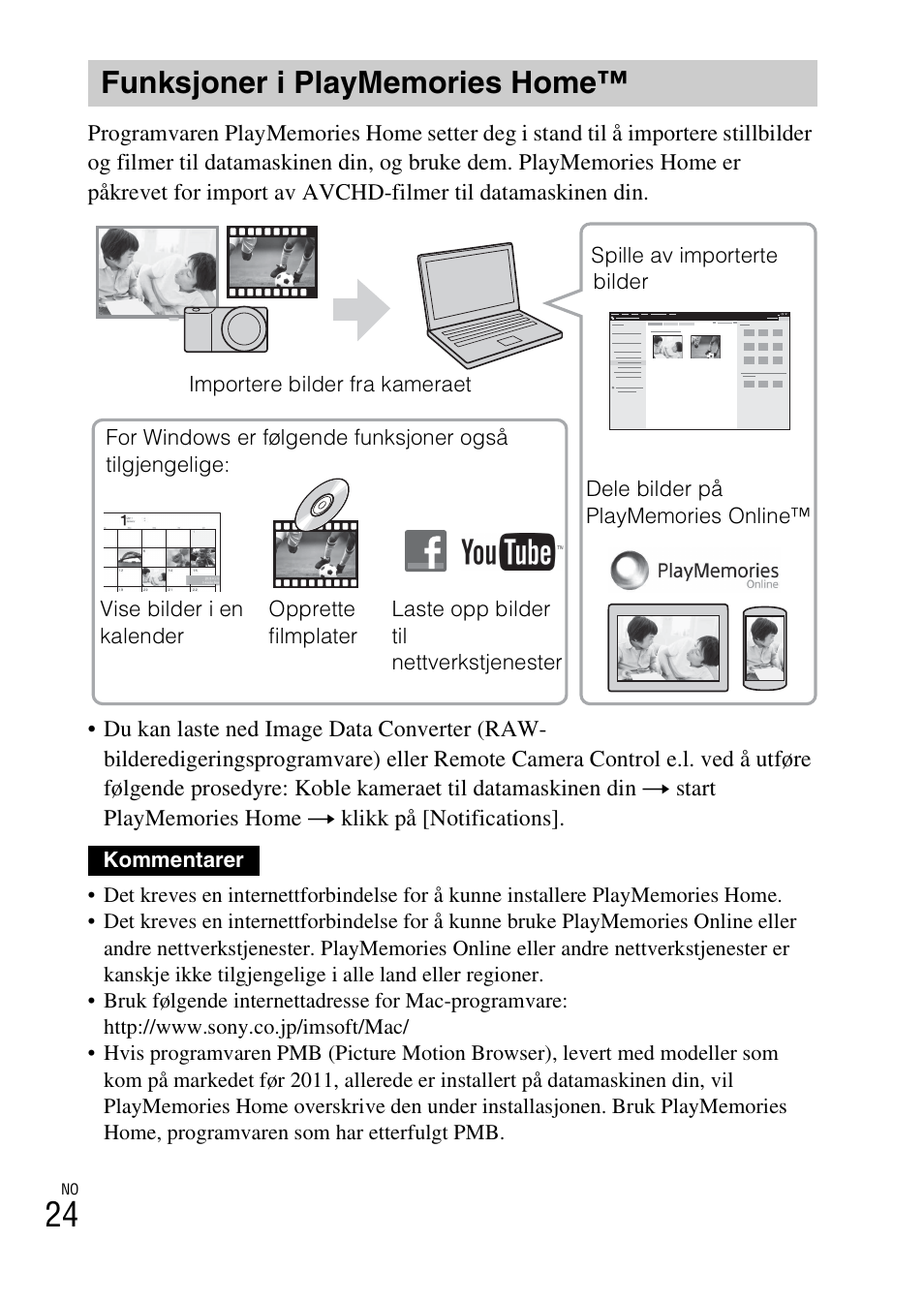 Funksjoner i playmemories home, Side 24 | Sony ILCE-6000L User Manual | Page 472 / 519