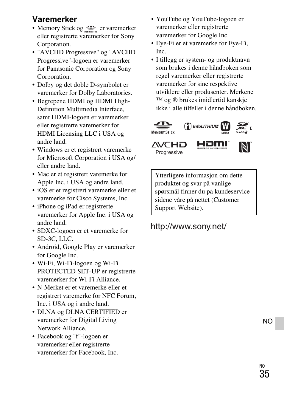 Varemerker | Sony ILCE-6000L User Manual | Page 483 / 519