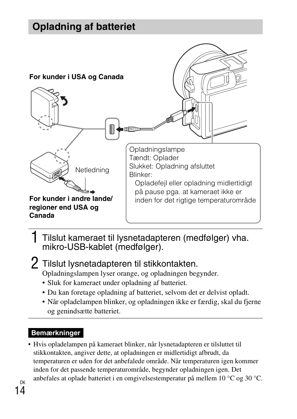 Opladning af batteriet | Sony ILCE-6000L User Manual | Page 496 / 519