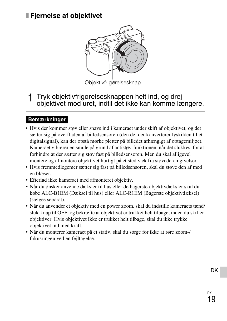 Xfjernelse af objektivet | Sony ILCE-6000L User Manual | Page 501 / 519