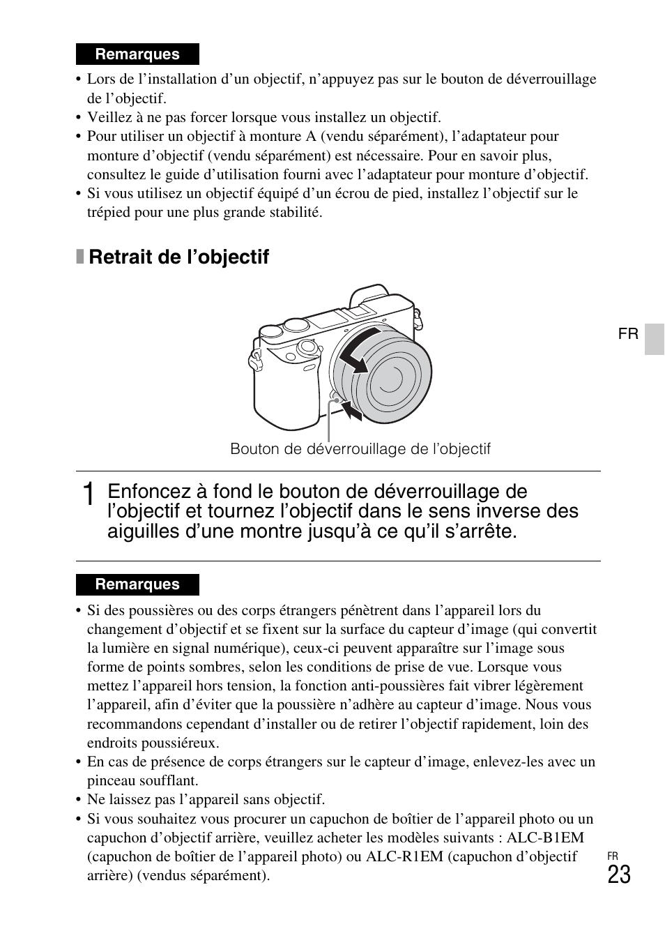 Xretrait de l’objectif | Sony ILCE-6000L User Manual | Page 59 / 519