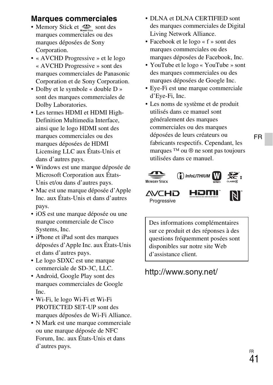 Marques commerciales | Sony ILCE-6000L User Manual | Page 77 / 519