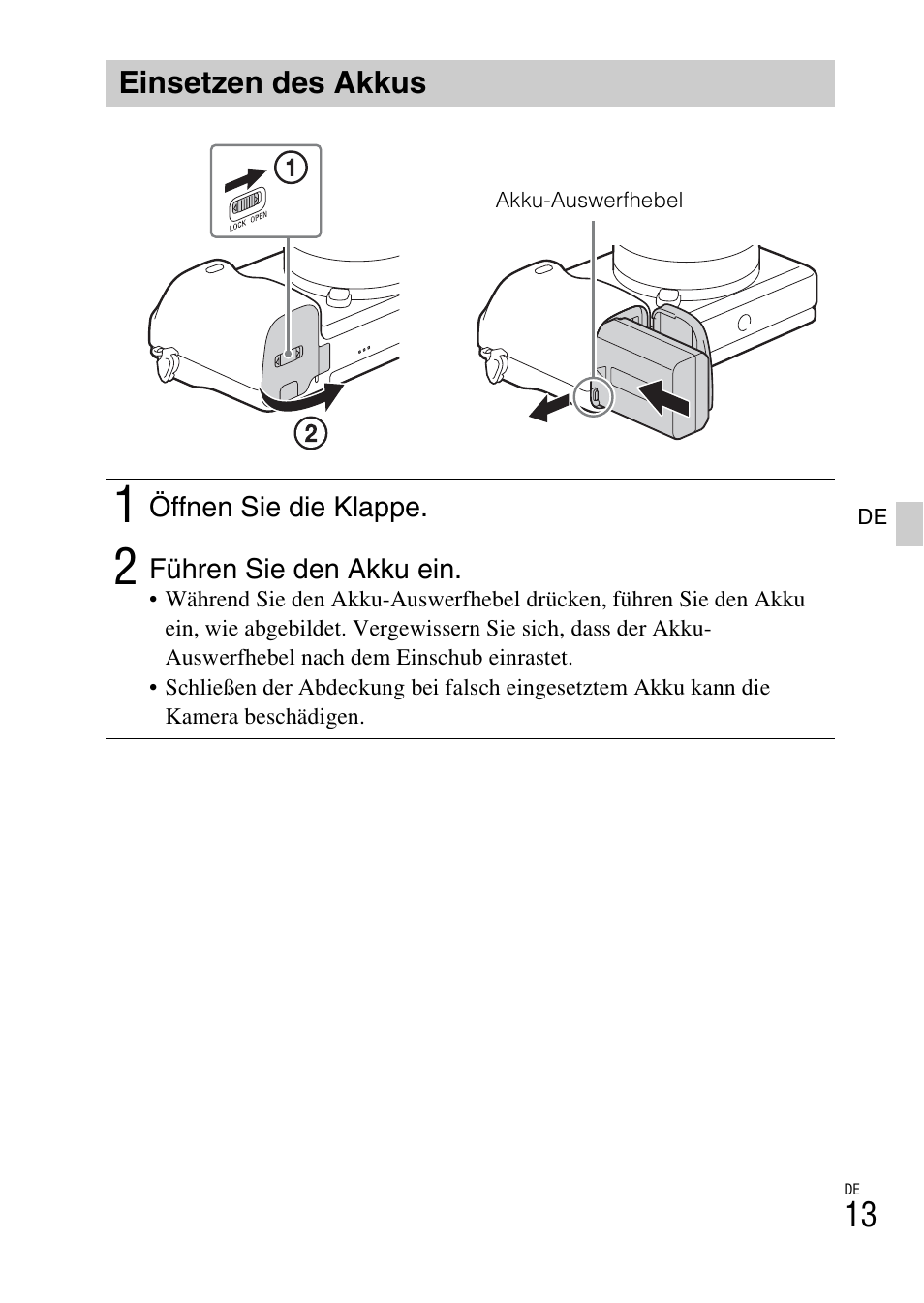 Einsetzen des akkus | Sony ILCE-6000L User Manual | Page 89 / 519