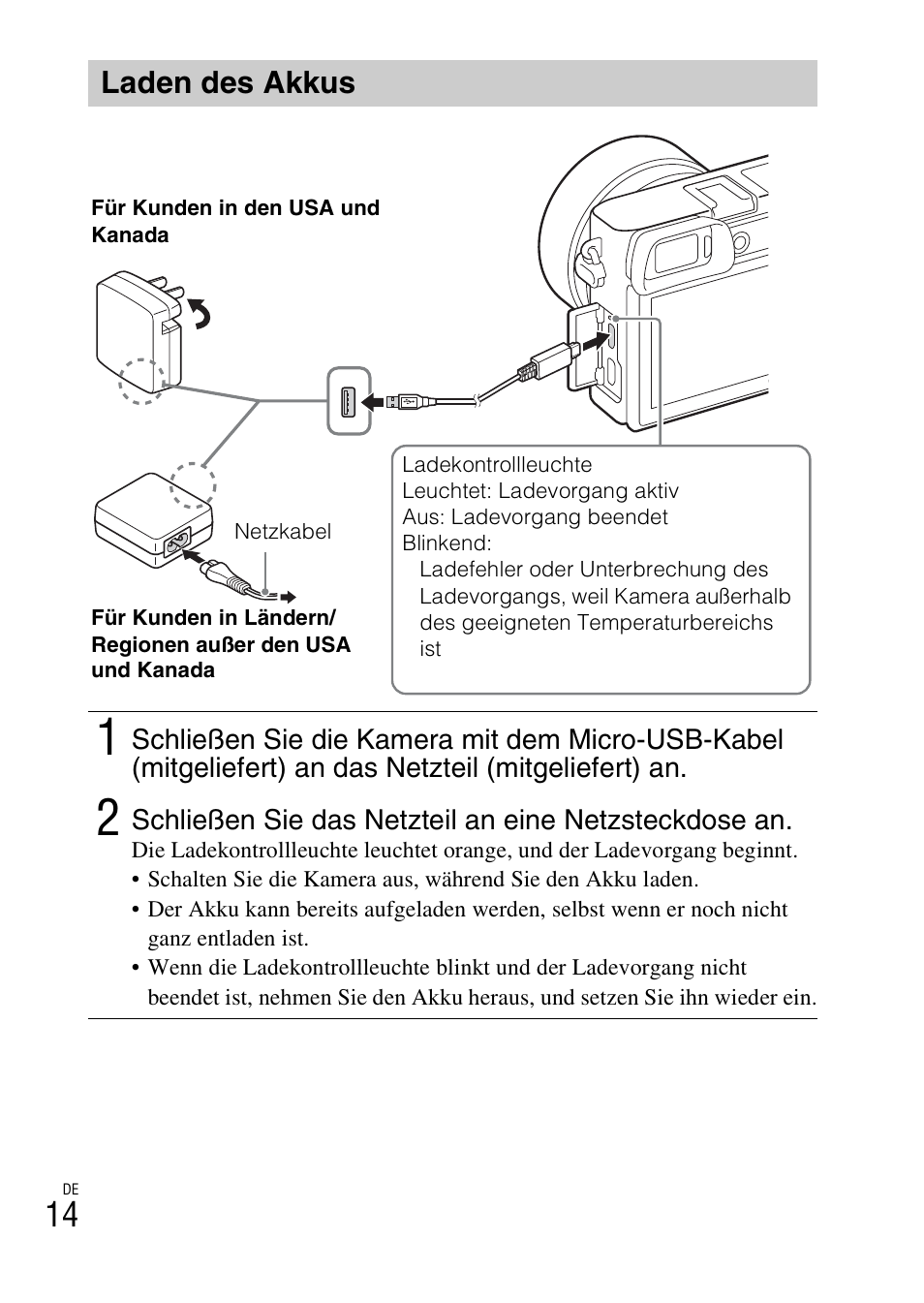Laden des akkus | Sony ILCE-6000L User Manual | Page 90 / 519
