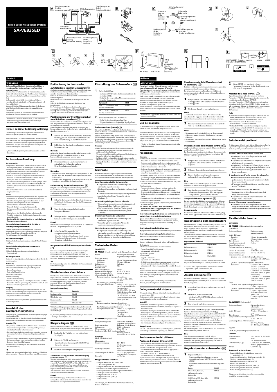 Sa-ve835ed, Power on / standby level mode min max movie music | Sony SA-VE835ED User Manual | Page 2 / 2