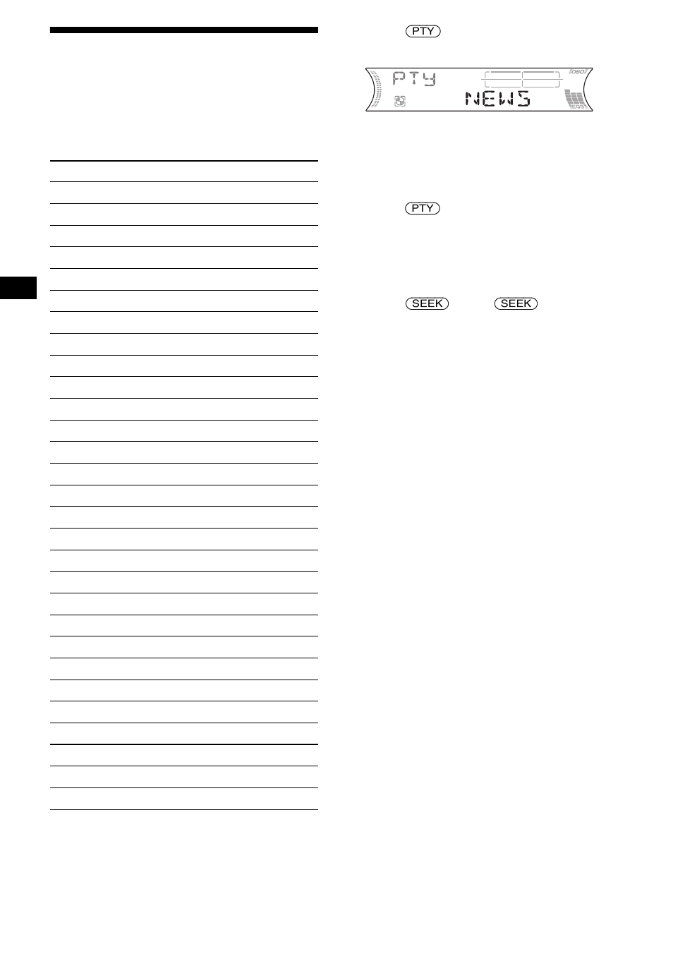 Tuning in stations by programme type, Pty (programme types), 18 tuning in stations by programme type | Sony MDX-F5800 User Manual | Page 18 / 156