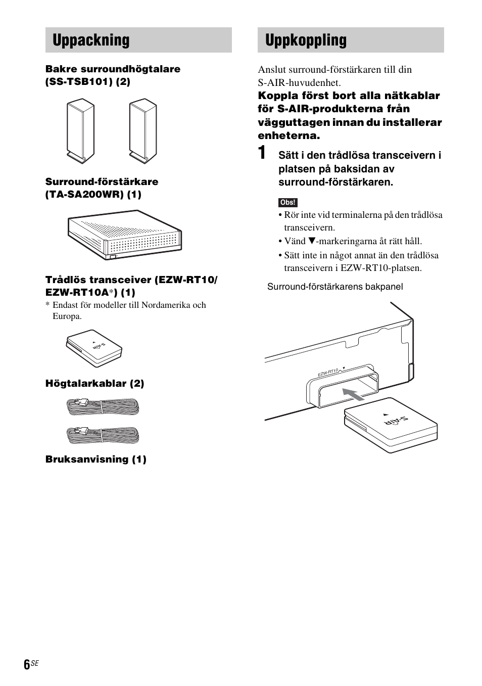 Uppackning, Uppkoppling, Uppackning uppkoppling | Sony WAHT-SBP2 User Manual | Page 110 / 140