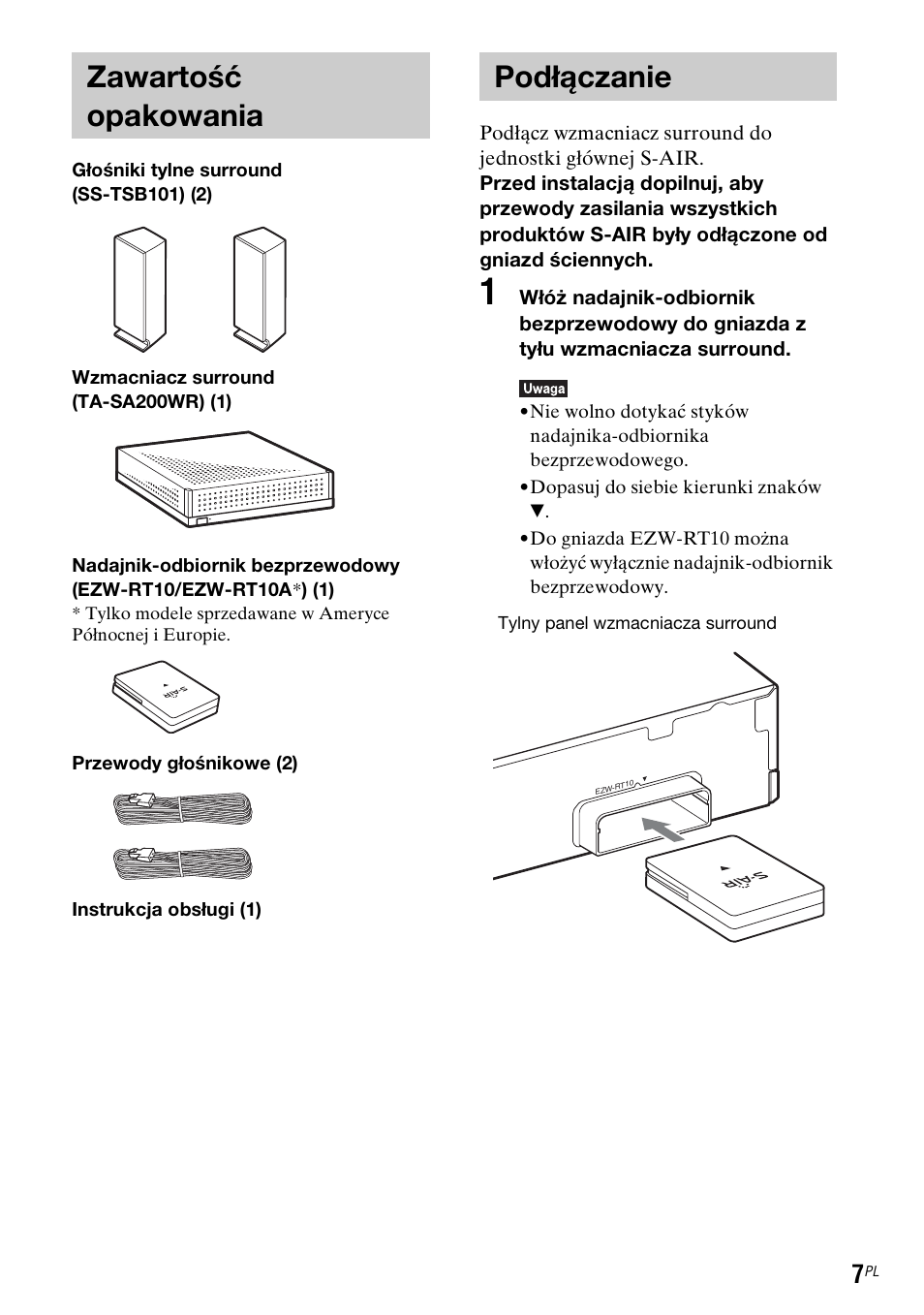 Zawartość opakowania, Podłączanie, Zawartość opakowania podłączanie | Sony WAHT-SBP2 User Manual | Page 125 / 140