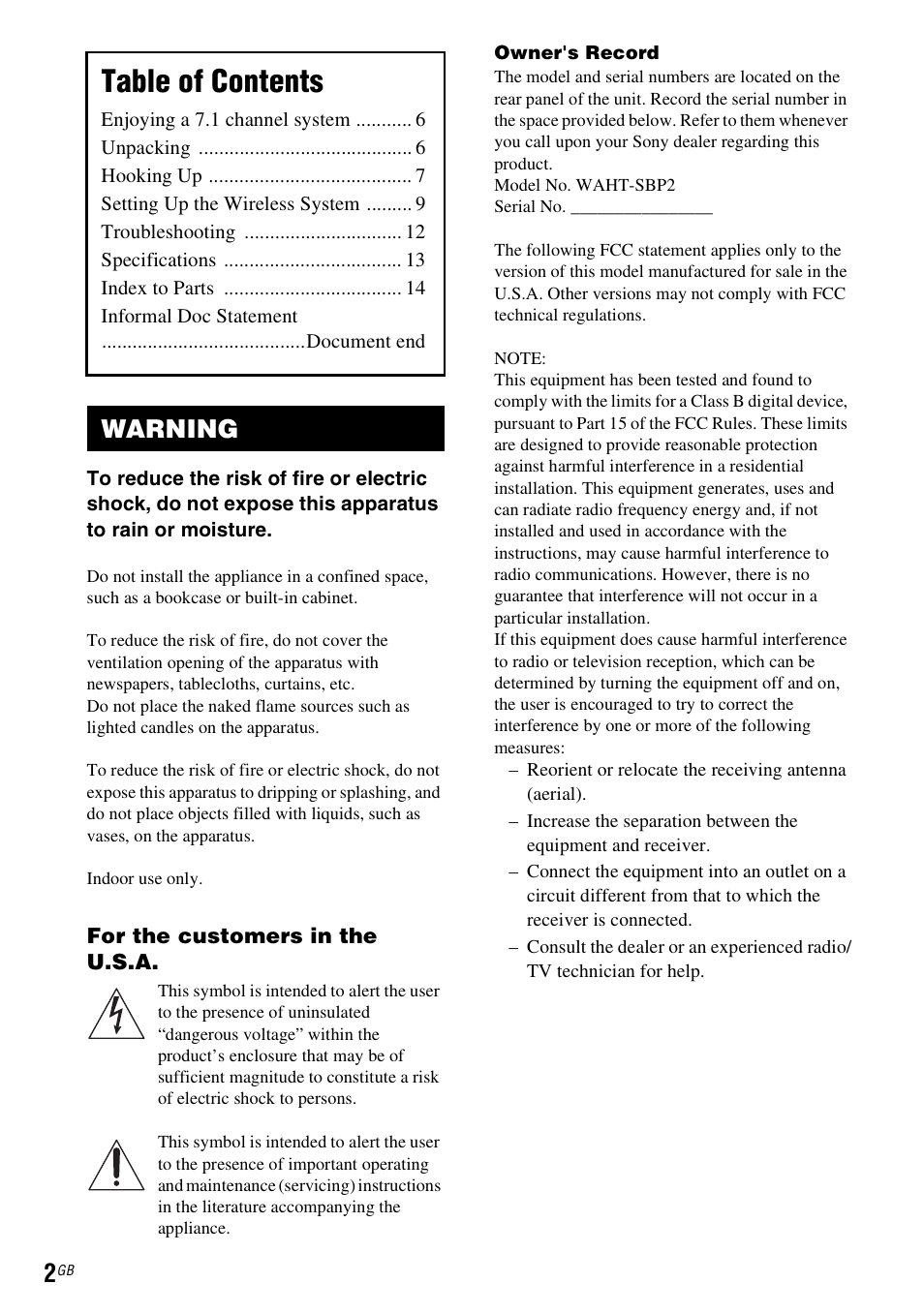 Sony WAHT-SBP2 User Manual | Page 2 / 140