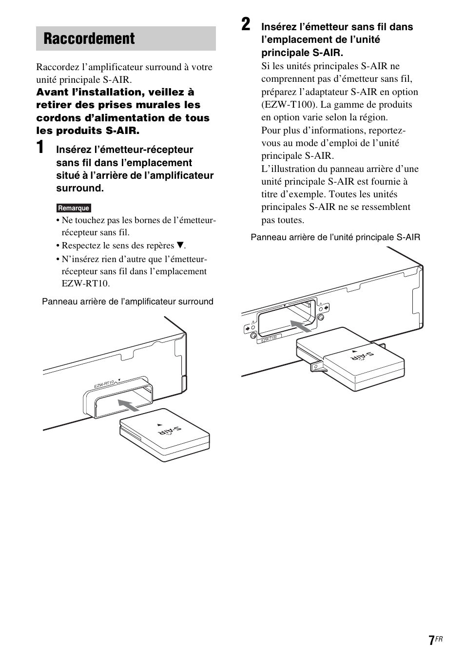 Raccordement | Sony WAHT-SBP2 User Manual | Page 21 / 140