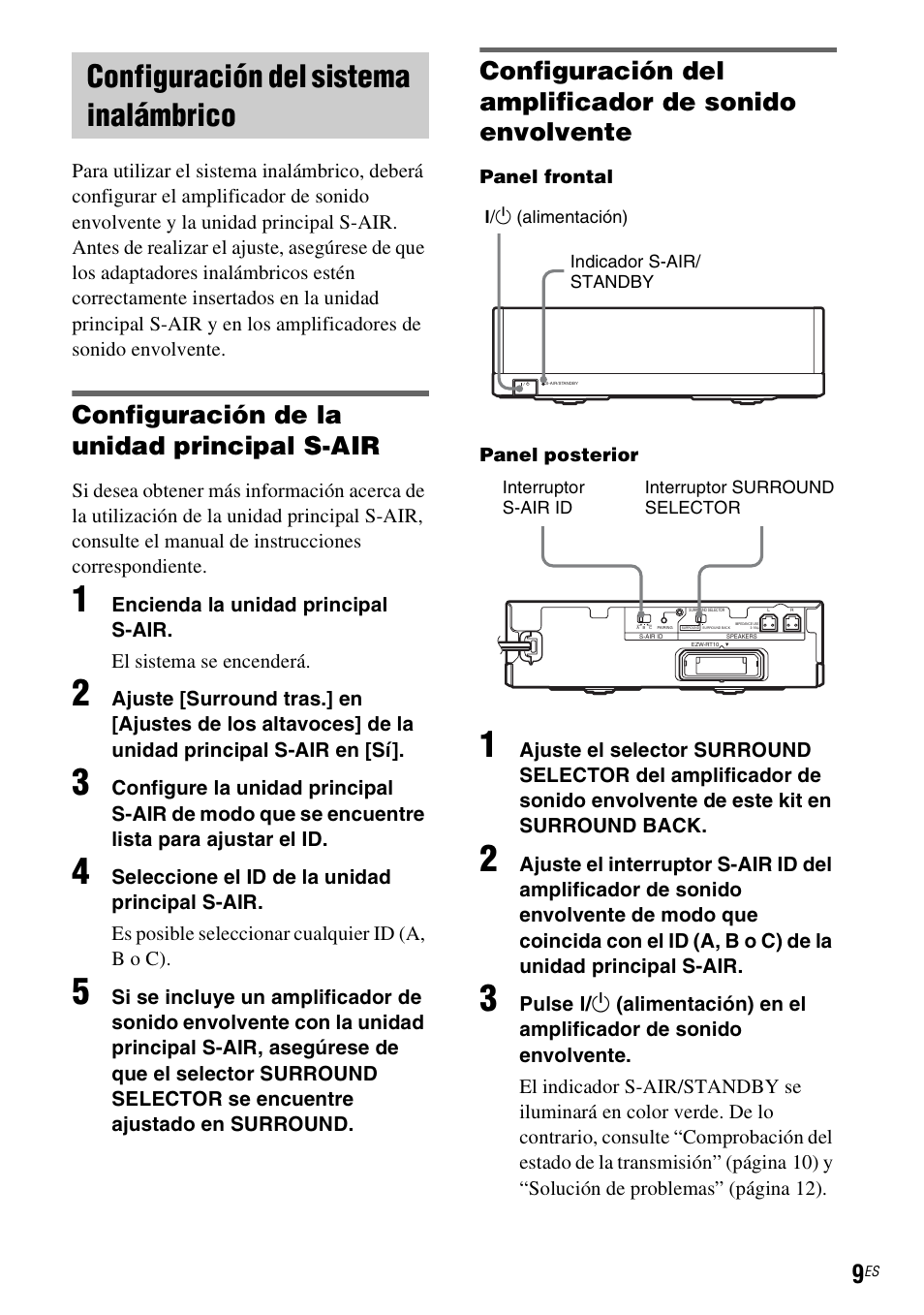 Configuración del sistema inalámbrico, Configuración de la unidad principal s-air | Sony WAHT-SBP2 User Manual | Page 39 / 140