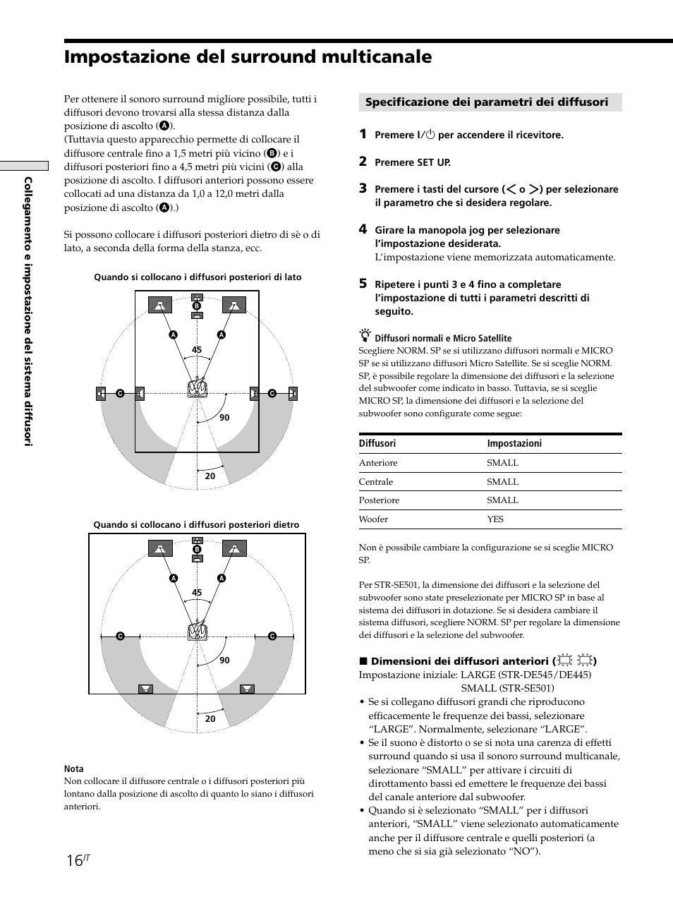 Impostazione del surround multicanale | Sony STR-SE501 User Manual | Page 128 / 226