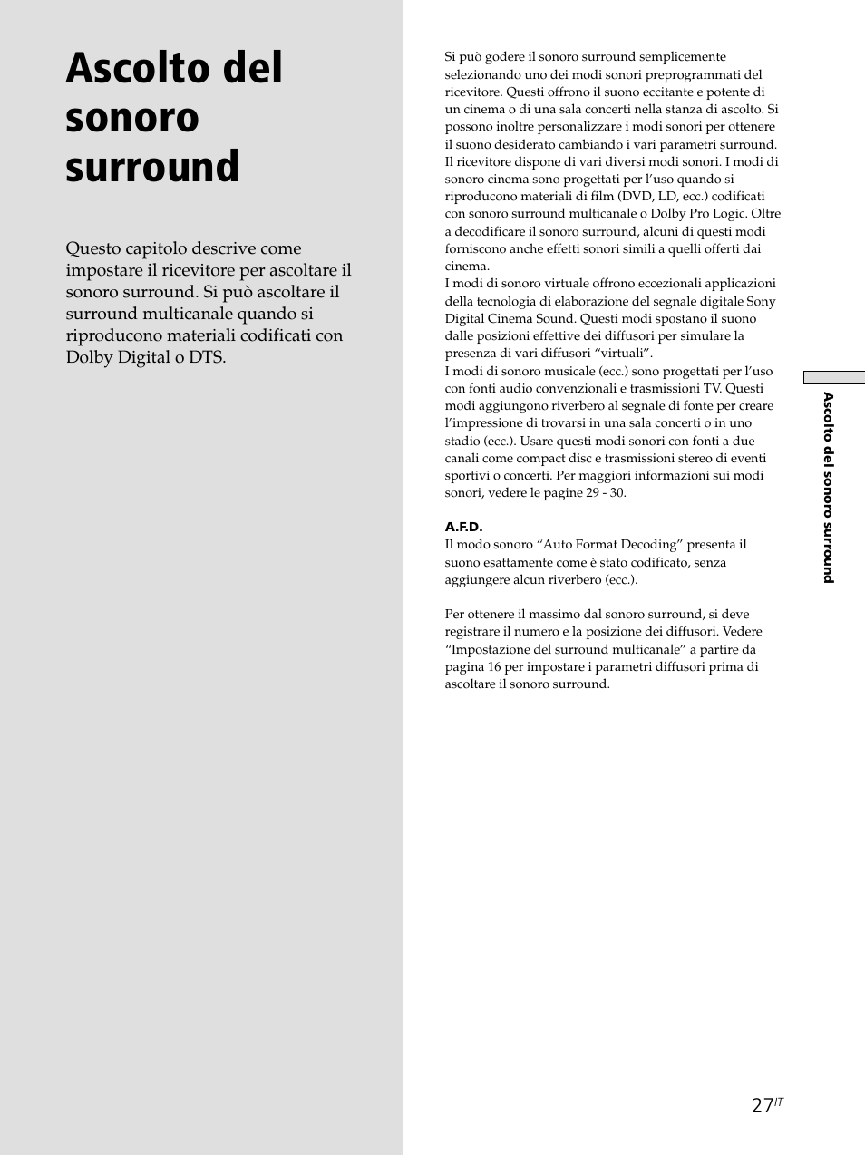 Ascolto del sonoro surround | Sony STR-SE501 User Manual | Page 139 / 226