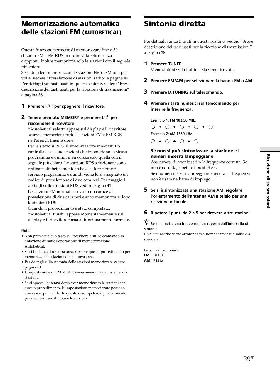 Sintonia diretta, Autobetical) | Sony STR-SE501 User Manual | Page 151 / 226