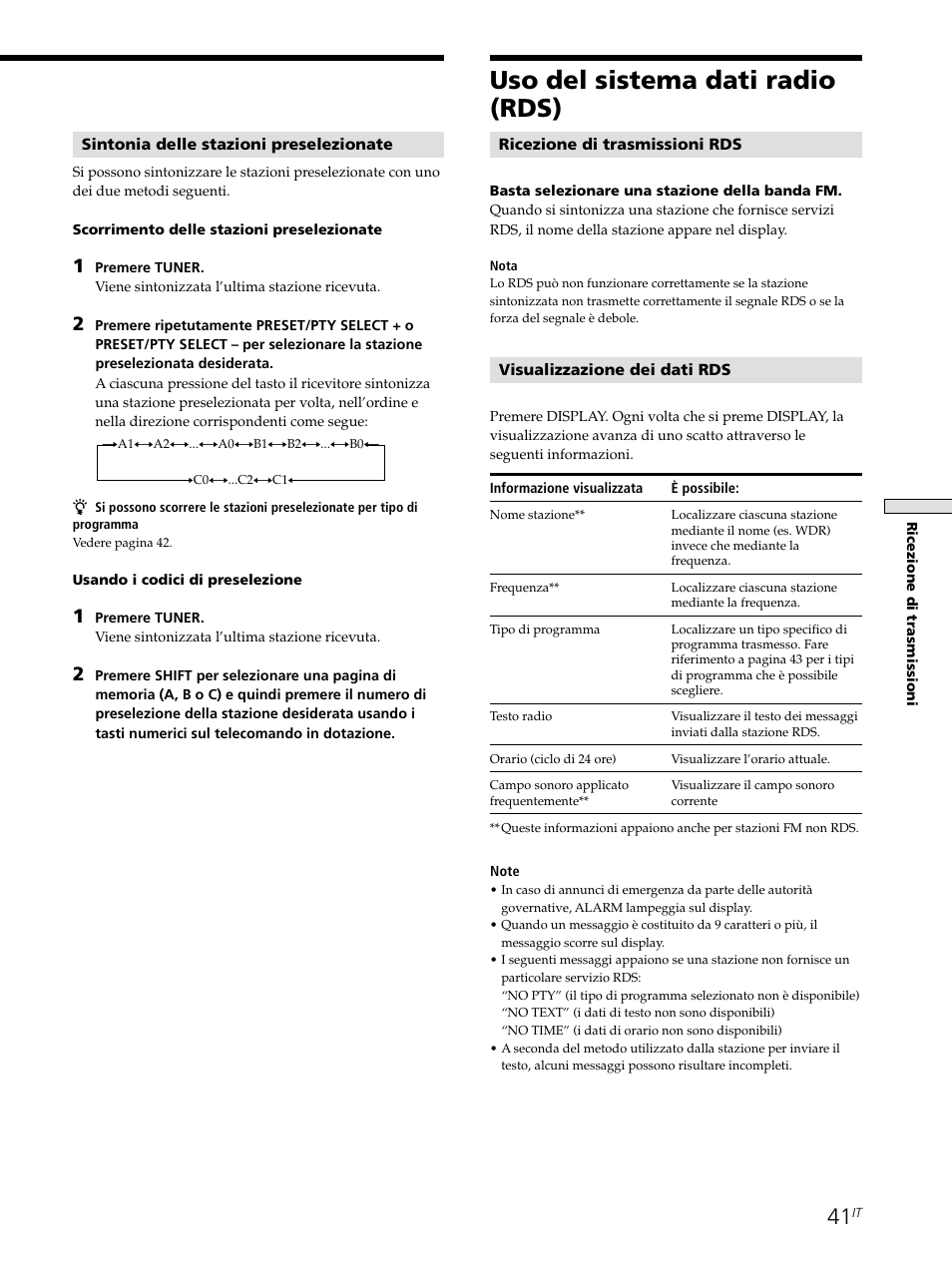 Uso del sistema dati radio (rds) | Sony STR-SE501 User Manual | Page 153 / 226