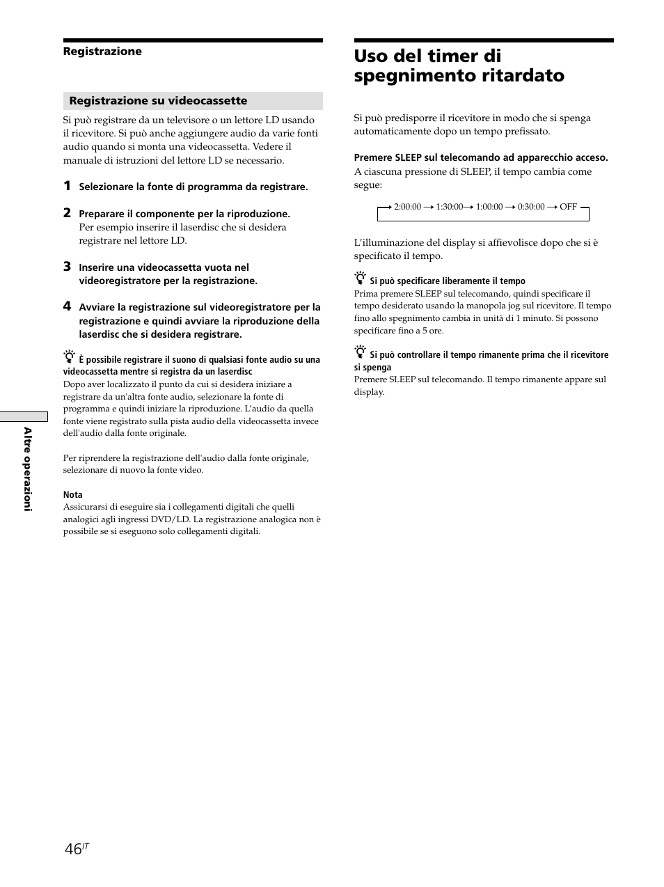 Uso del timer di spegnimento ritardato | Sony STR-SE501 User Manual | Page 158 / 226