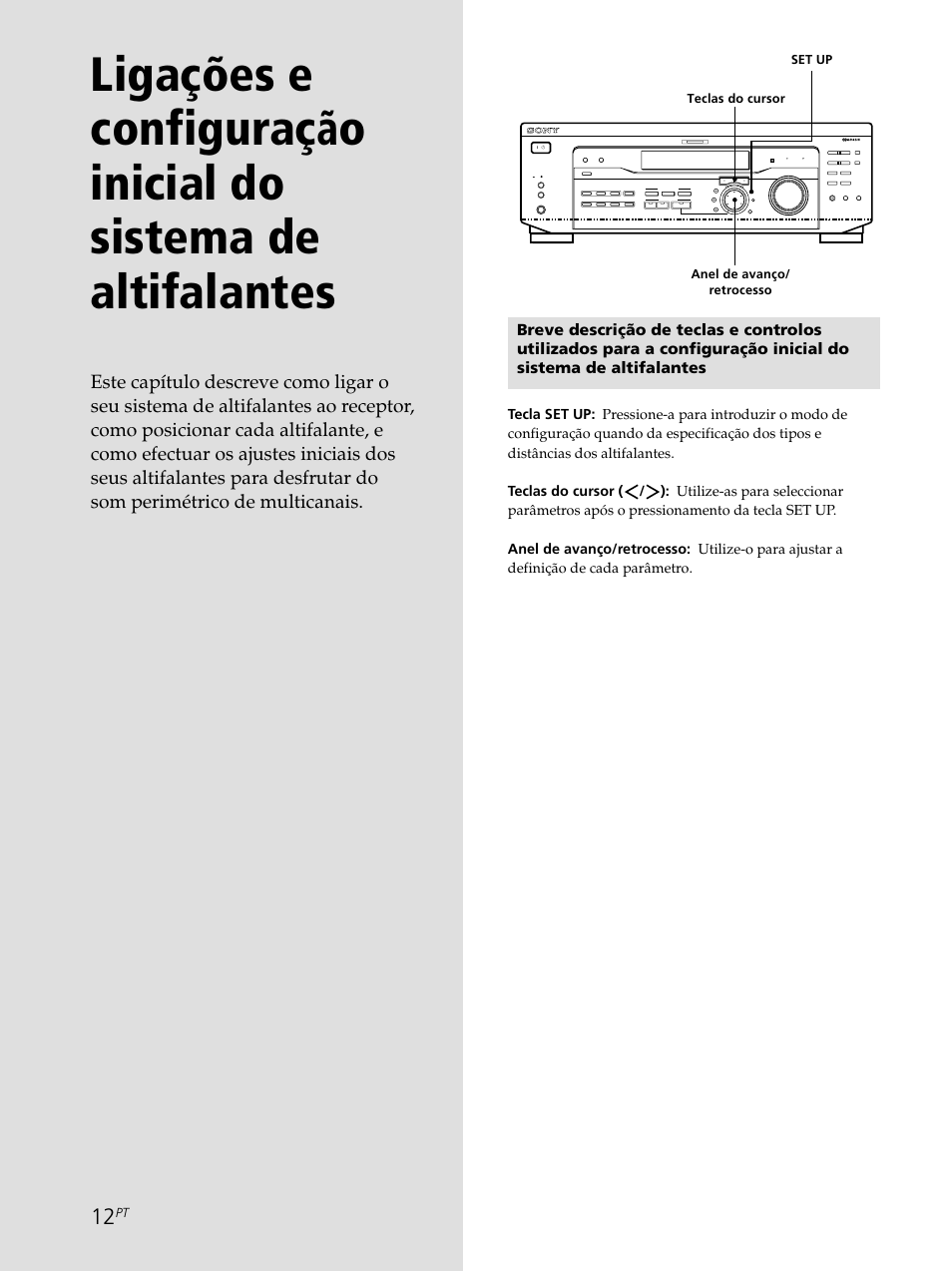 Teclas do cursor anel de avanço/ retrocesso, Set up | Sony STR-SE501 User Manual | Page 180 / 226