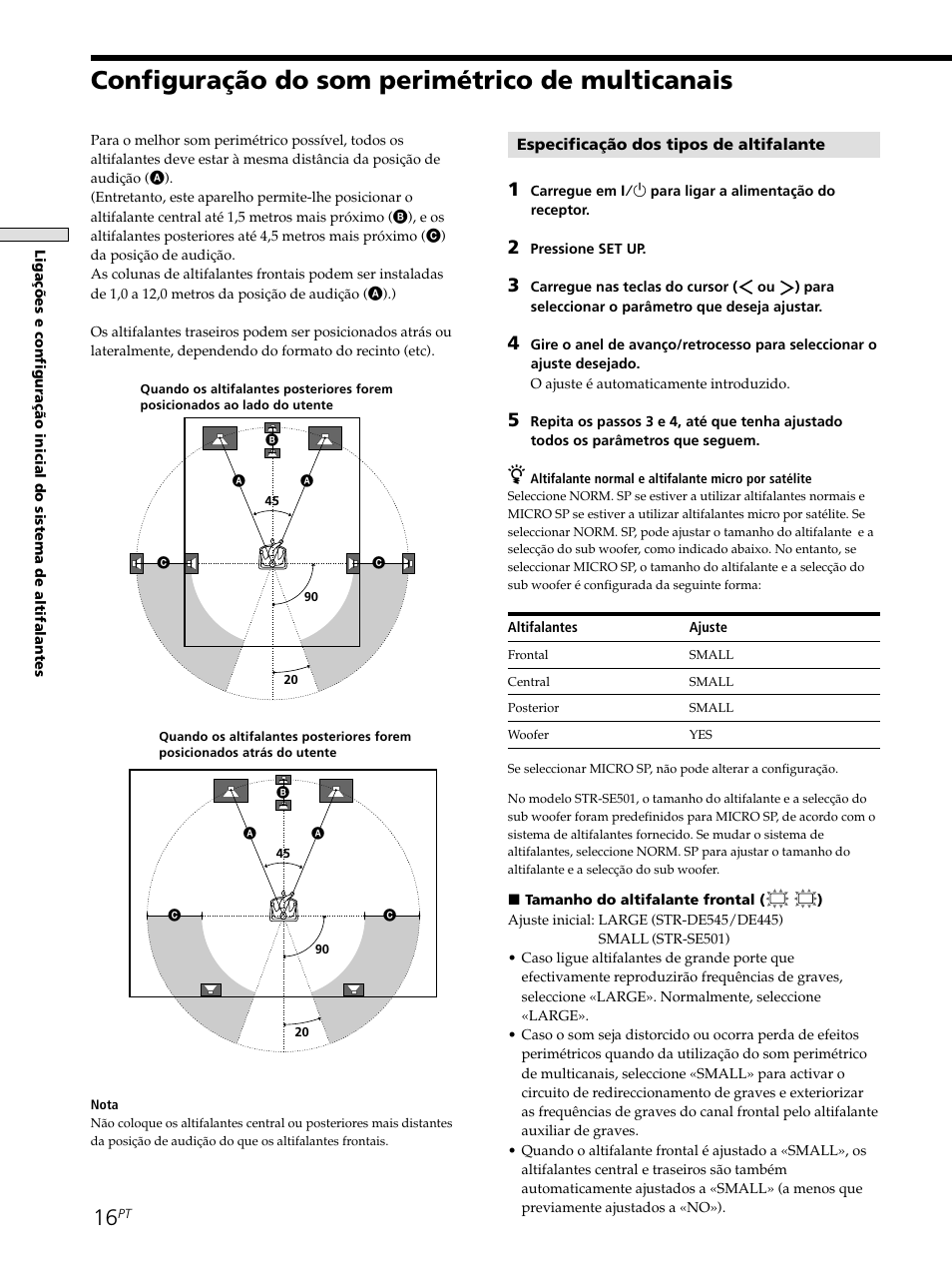 Configuração do som perimétrico de multicanais | Sony STR-SE501 User Manual | Page 184 / 226