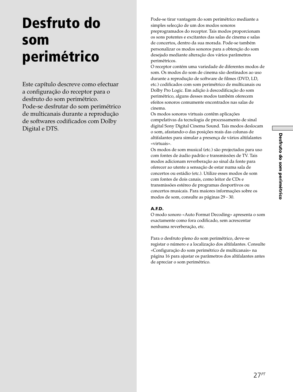 Desfruto do som perimétrico | Sony STR-SE501 User Manual | Page 195 / 226