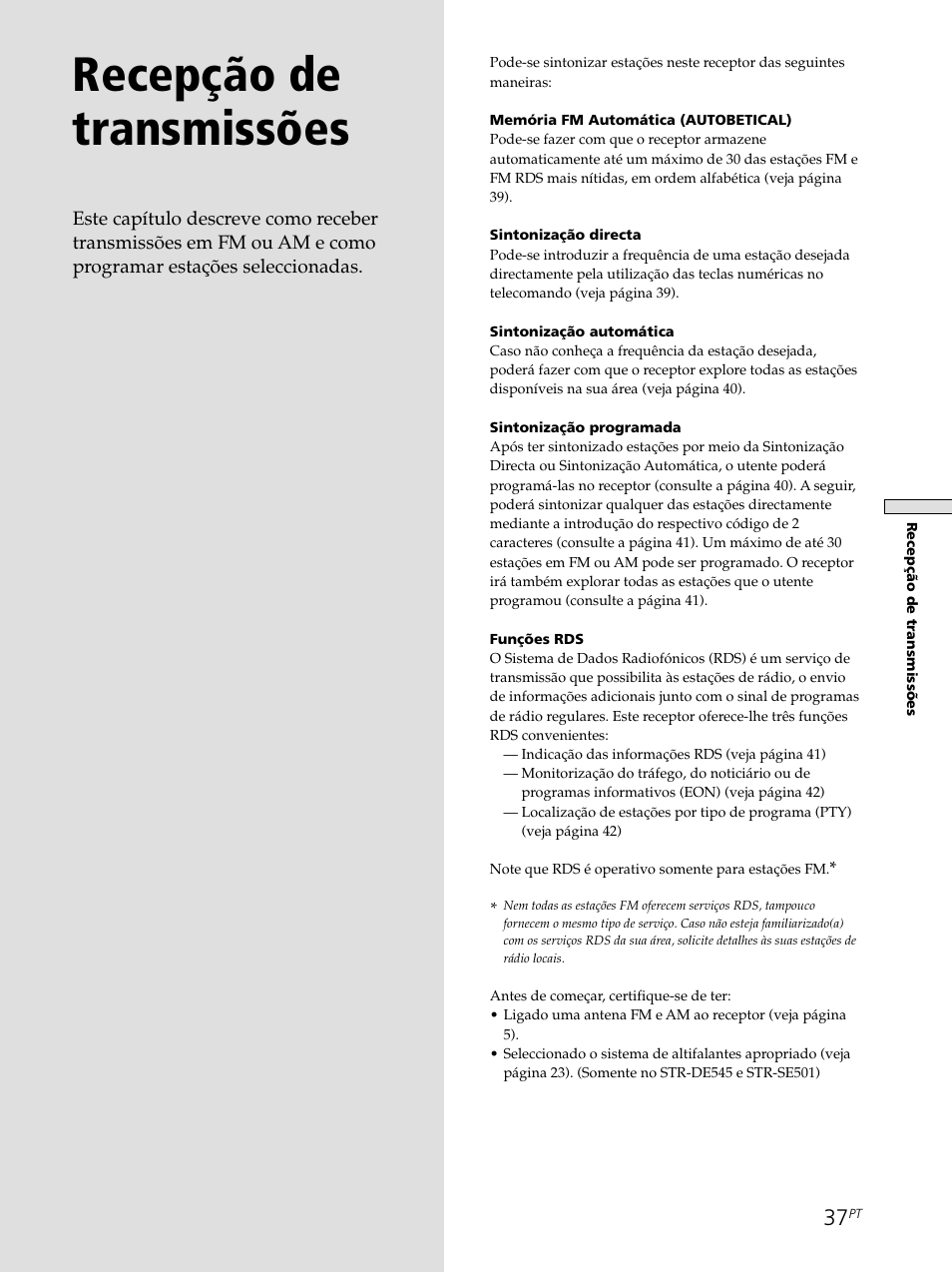 Recepção de transmissões | Sony STR-SE501 User Manual | Page 205 / 226