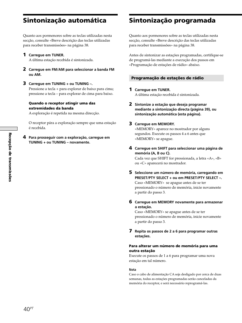 Sintonização automática, Sintonização programada | Sony STR-SE501 User Manual | Page 208 / 226