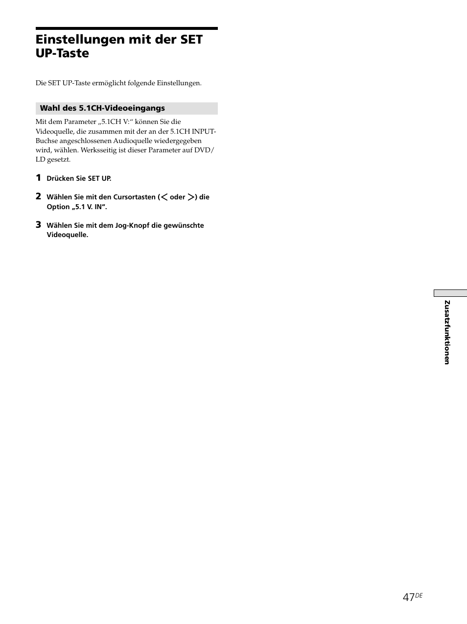 Einstellungen mit der set up-taste | Sony STR-SE501 User Manual | Page 47 / 226