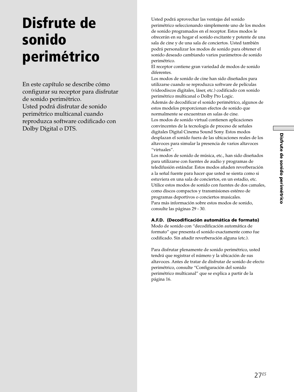 Disfrute de sonido perimétrico | Sony STR-SE501 User Manual | Page 83 / 226