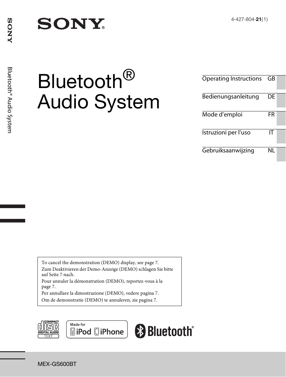 Sony MEX-GS600BT User Manual | 264 pages