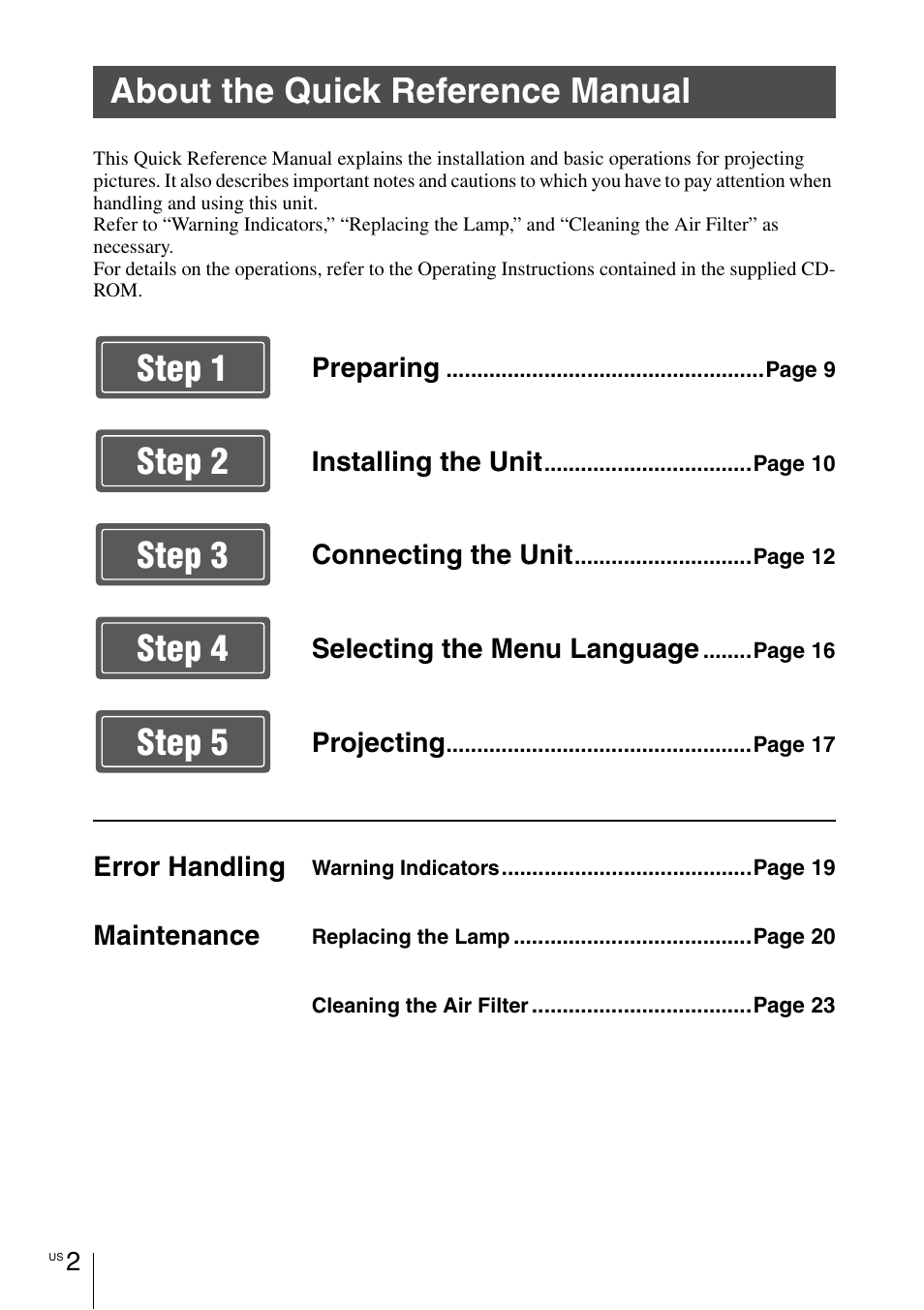 About the quick reference manual | Sony VPL-HW55ES User Manual | Page 2 / 134