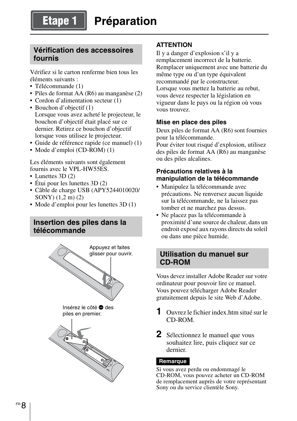 Préparation, Préparation etape 1 | Sony VPL-HW55ES User Manual | Page 30 / 134