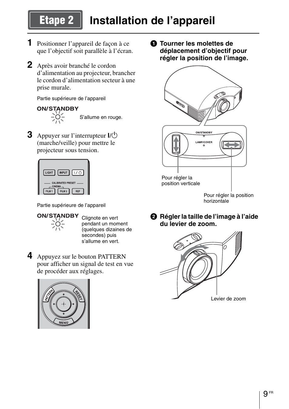 Installation de l’appareil, Installation de l’appareil etape 2 | Sony VPL-HW55ES User Manual | Page 31 / 134