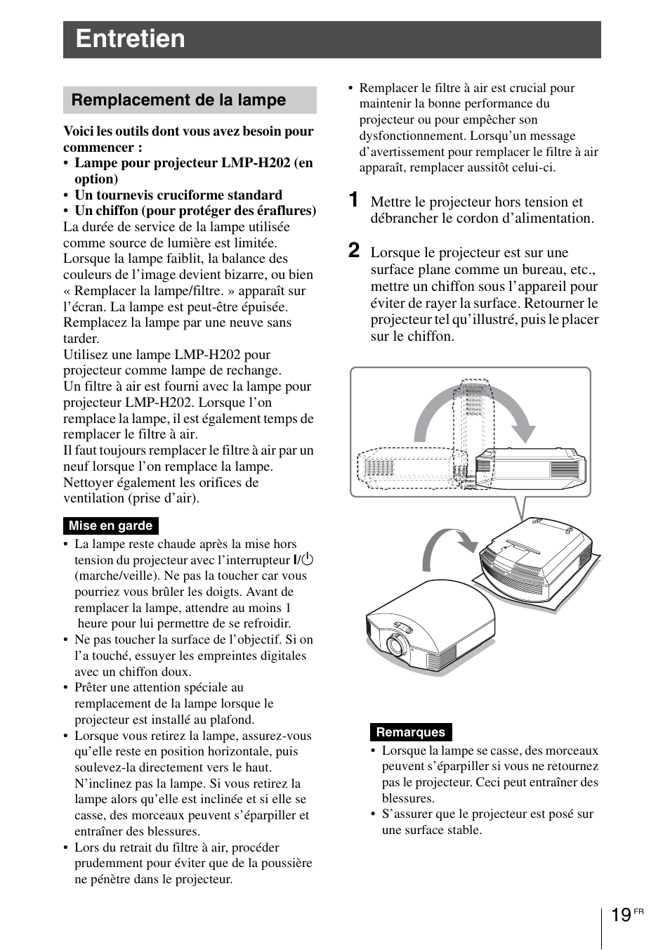 Entretien, Remplacement de la lampe | Sony VPL-HW55ES User Manual | Page 41 / 134