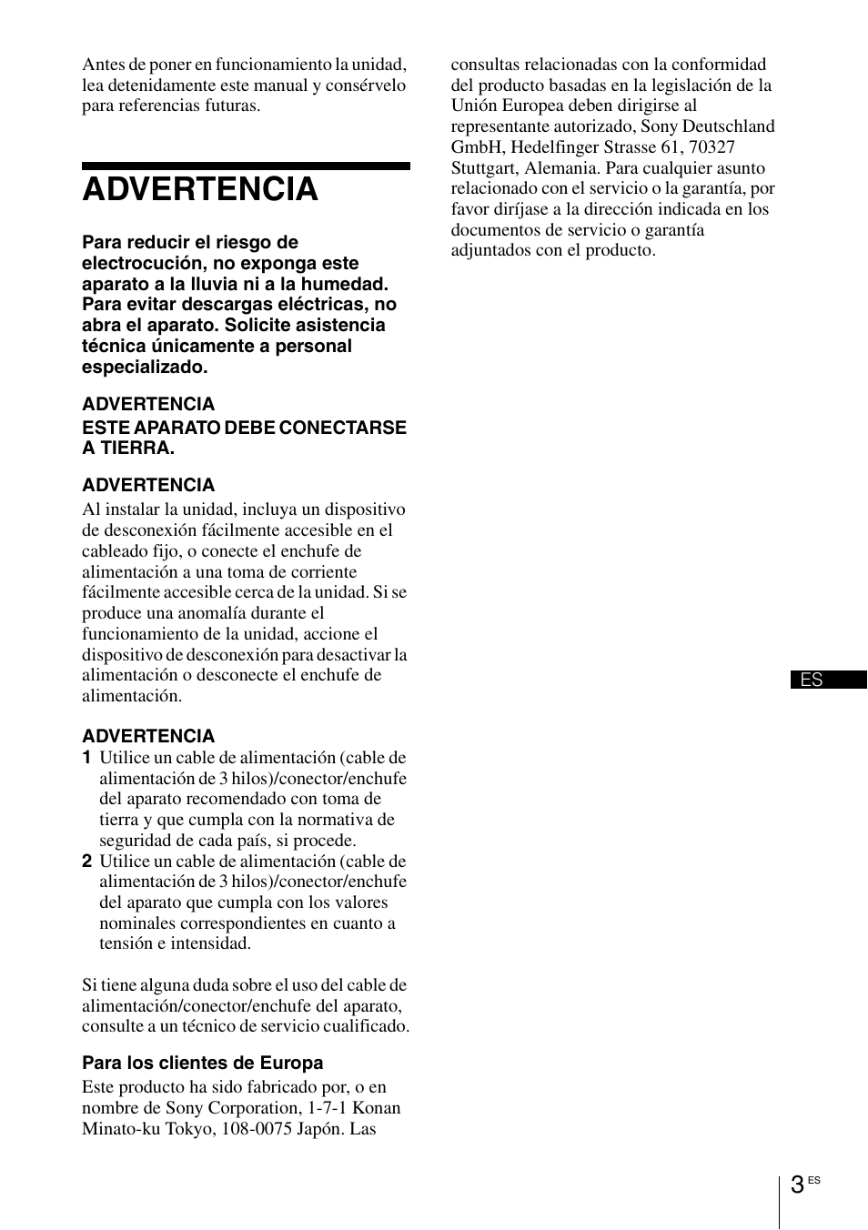 Advertencia | Sony VPL-HW55ES User Manual | Page 47 / 134