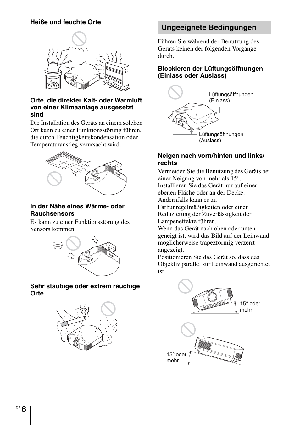 Ungeeignete bedingungen | Sony VPL-HW55ES User Manual | Page 72 / 134