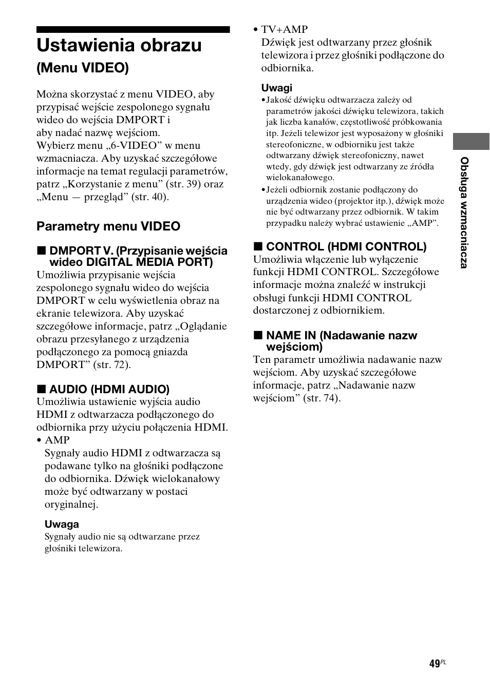 Ustawienia obrazu (menu video), Ustawienia obrazu, Menu video) | Parametry menu video | Sony STR-DG710 User Manual | Page 129 / 168